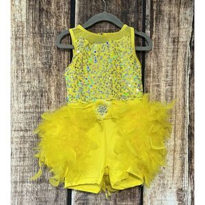 Weissman Dance costume Shake A Tail Feather Yellow Child XS Sequins Feathers